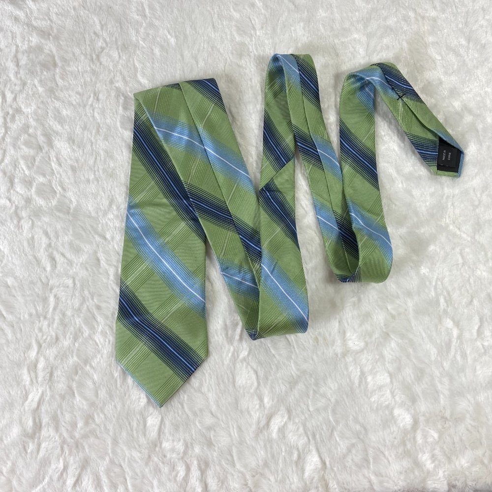 MICHAEL Michael Kors Lime Green and Blue Stripe Pattern 100% Silk Necktie Tie